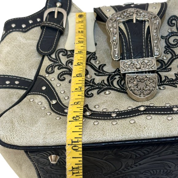 (8-210) Brand New w/Tag Beige Leather-Like Western Shoulder Handbag - Picture 6 of 12